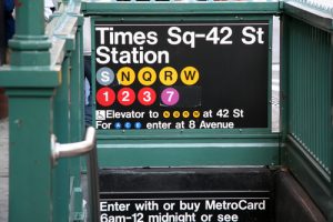 The New York City subway, sporting its Helvetica signage; designed by Massimo Vignelli.