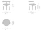 Siège透视测量:三个版本的椅子以不同的角度存在，以显示尺寸。