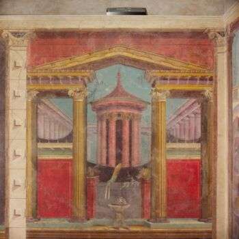 根据幻想主义风格设计的壁画照片，位于博斯科雷埃尔的P.范尼乌斯·辛尼斯特的别墅。
